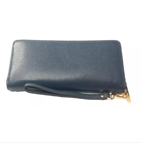 Michael Kors Jet Set Travel Large Pebbled Leather Wristlet Navy Blue MSRP $275 - Picture 2 of 9